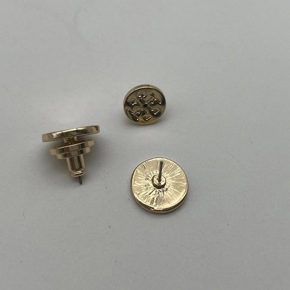 Tory Burch Pink Round Gold Logo Stud Earrings - Picture 4 of 5